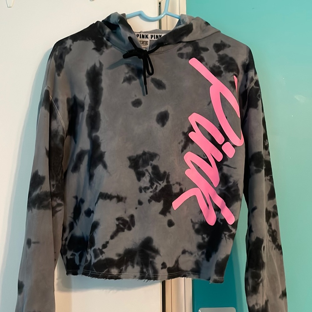 PINK cropped tie dye sweatshirt